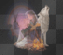 Indianerin mit Wolf am Feuer 