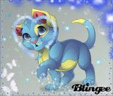 blue and yellow cat