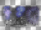 landscape city night fireworks blue purple black white