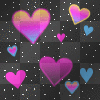 pink-blue heart glitter fill black background. ink-²u