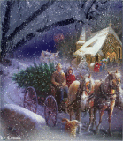 Christmas Bringing home the tree on a snowy night/ Joyful226