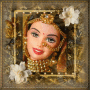 Woman in gold and black