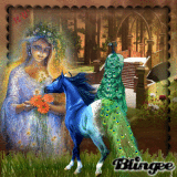 Fantasie mit Pfau und Pferd